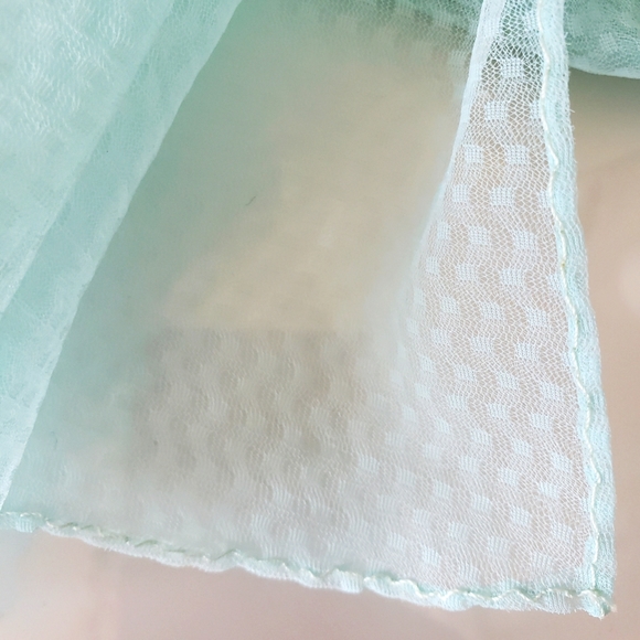 Tiffany Colored Silk Satin Check Pattern Neck Scarf Aquamarine Boho Sheer NWOT - Picture 4 of 6